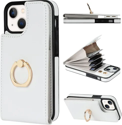 Miniatura 11 de Folosu Funda compatible con iPhone 13 Mini con soporte para tarjetas, rotación de 360°, soporte de anillo de dedo con función atril, protección Azul