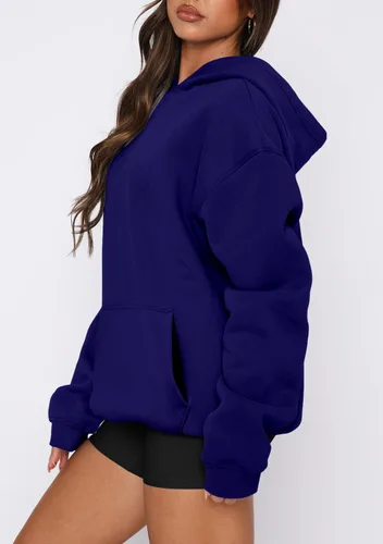 Miniatura 15 de onlypuff Sudadera casual con capucha para mujer, de manga larga, con bolsillo de canguro, hombro caído