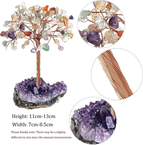 Miniatura 2 de Nupuyai Árboles de dinero de cristal natural con base de racimo de amatista, figura decorativa de piedra de cristal para decoración de escritorio