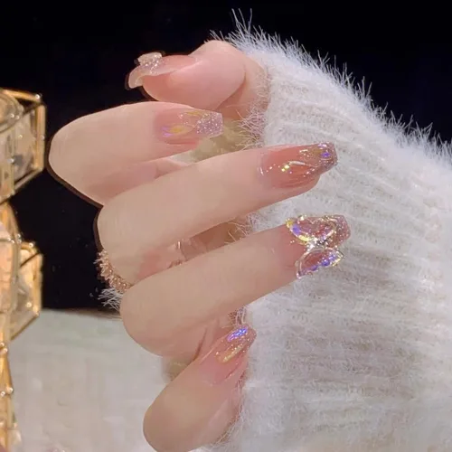 Miniatura 17 de LIGHT RAIN - Uñas a presión de longitud media, con diseño de galaxia Andromeda, uñas postizas de gel, reutilizables, de lujo, de siete capas