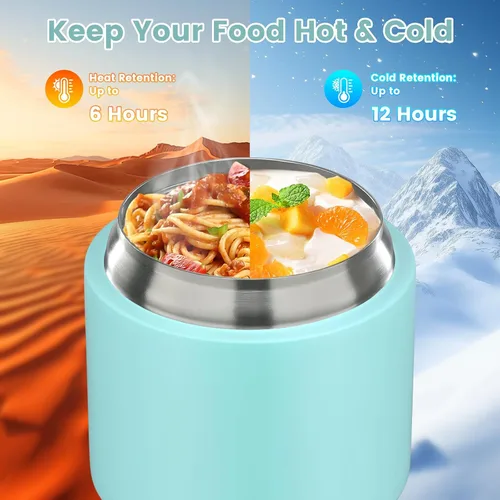 Miniatura 2 de Tarro de comida aislado 2 en 1 con un recipiente para aperitivos, termo de sopa para niños de 15 onzas para comida caliente con asa y cuchara, a