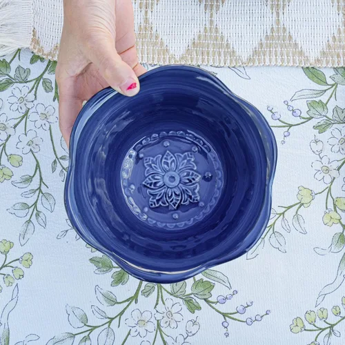 Miniatura 4 de Sungmor Vajilla de cerámica para cenas finas en relieve, estilo barroco antiguo, cuencos de porcelana con forma de flor de 15,2 cm (591 ml) de 6 4