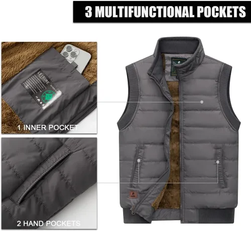 Miniatura 50 de Msmsse Chalecos de invierno para hombre, con forro polar, acolchado, casual, sin mangas