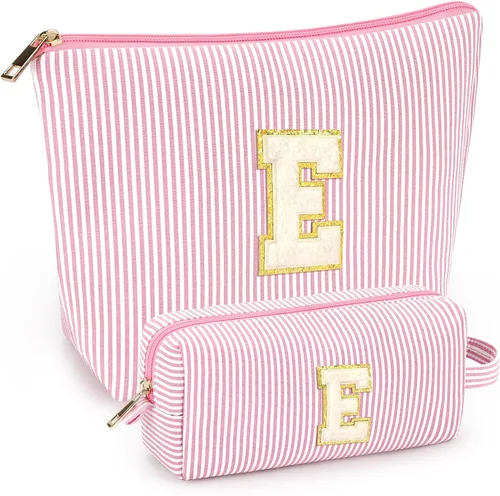 Miniatura 11 de 2 piezas de bolsas de maquillaje iniciales para mujeres: bolsa de cosméticos para viaje y artículos de tocador - Regalos de cumpleaños para niñas