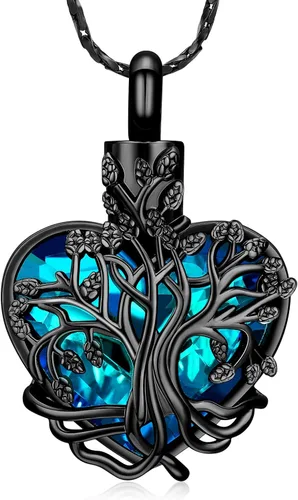 Miniatura 51 de Imrsanl Collar de urna de árbol de la vida con forma de corazón, joyería de cremación para hombres y mujeres, recuerdo, joyería conmemorativa