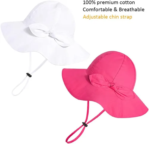 Miniatura 51 de Sombrero de sol para bebé niña con UPF 50+ sombrero de playa ajustable para exteriores con ala ancha