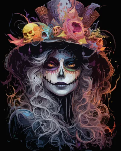 Miniatura 29 de Kit de Pintura por Números de Retrato de Mujer Calavera de Azúcar al Óleo de 16 x 20 Pulgadas, Lienzo para Halloween, Decoración para Mujeres, Chica
