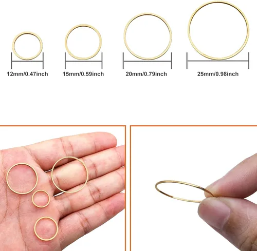 Miniatura 3 de 70 Uds., aretes de aro con cuentas, aretes redondos redondos, bisel abierto, marco colgante para fabricación de joyas Dorado