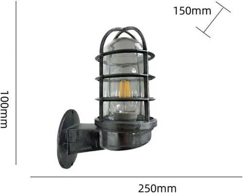 Miniatura 5 de WJJHERRH Creative Wrought Iron Glass Wall Lamp Retro Metal Cage Industrial Style Nautical for Bar Bedroom (Silver)
