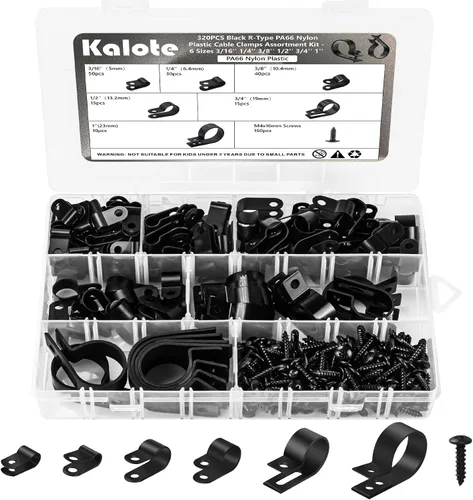 Miniatura 7 de 292PCS Abrazaderas de cable blanco Nylon Plástico R-Type 6 Tamaños 3/16 '' 1/4 '' 3/8 '' 1/2 '' 3/4 '' 1 '' Montaje de cable Kit surtido de clips