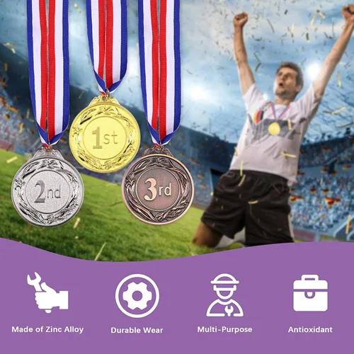 Miniatura 5 de Swpeet Medallas de premio de metal con cinta para el cuello, medallas de ganador de estilo olímpico Medallas de oro y plata Brone Medallas de 1er