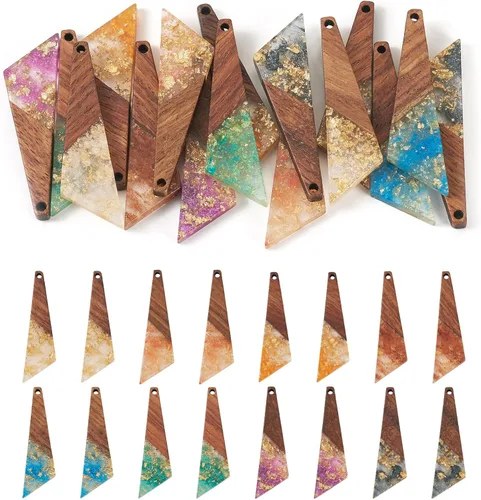Miniatura 10 de Beadthoven 60 piezas Kit de Dijes de Madera de Resina Colgantes para Hacer Aretes Dijes Dorados para Aretes DIY Boho Piezas en Blanco de Madera