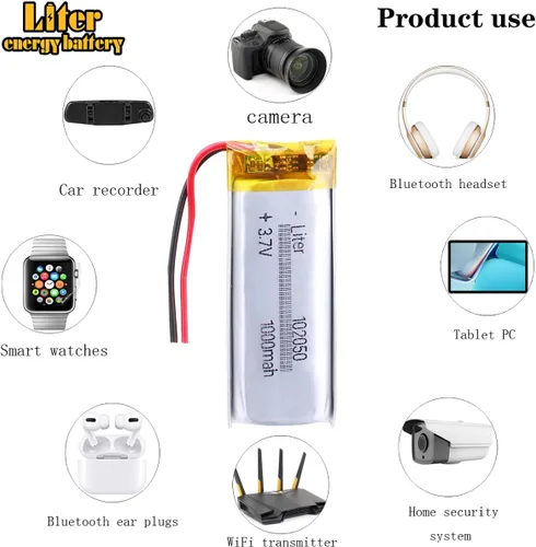 Miniatura 4 de 3.7V 102050 1000mAh batería de iones de polímero de litio recargable batería de polímero con dos alambres