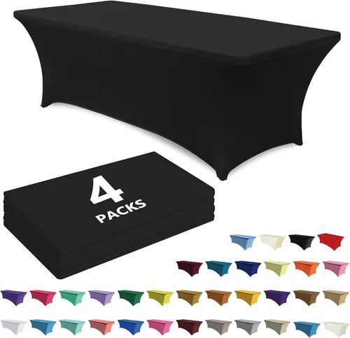 Miniatura 19 de ABCCANOPY - Funda de mesa de elastano elástica de 8 pies, mantel ajustado y resistente a las arrugas, reutilizable para mesas plegables Negro