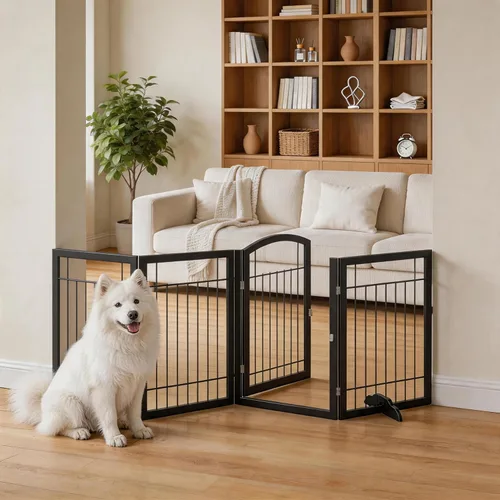 Miniatura 2 de Vantas 96 x 30 in Foldable Metal Dog Gate with Door Walk Through, Black Freestanding Stability, Extra Wide, Walk-Through Easy, Easy Storage, Easy