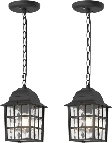 Miniatura 7 de Lámpara colgante al aire libre, linterna colgante de techo exterior para porche con vidrio de agua, luz de linterna colgante al aire libre, lámpara