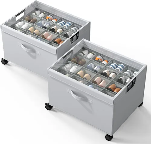 Miniatura 10 de HOUSE AGAIN Organizador de zapatos para armario, cajas de almacenamiento de zapatos con ruedas de 360°, marco de metal resistente que se adapta a
