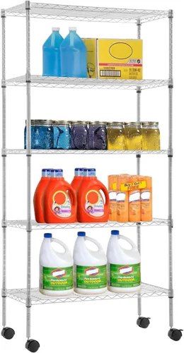 Miniatura 14 de FDW - Estantería metálica : 6 estantes de alambre de acero resistente ajustables, con ruedas, 48 pulgadas (L) x 18 pulgadas (An) x 76 pulgadas (A)
