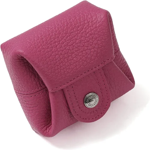 Miniatura 106 de Cockatoo Monedero de cuero genuino para cambio, mini billetera con bolsillo a presión para hombres y mujeres, Rojo (Aurora Red), Casual