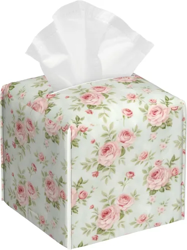 Miniatura 11 de Caja de pañuelos con diseño floral de amapola marrón con acuarela, diseño de flores abstractas de cuero, soporte decorativo para caja de papel