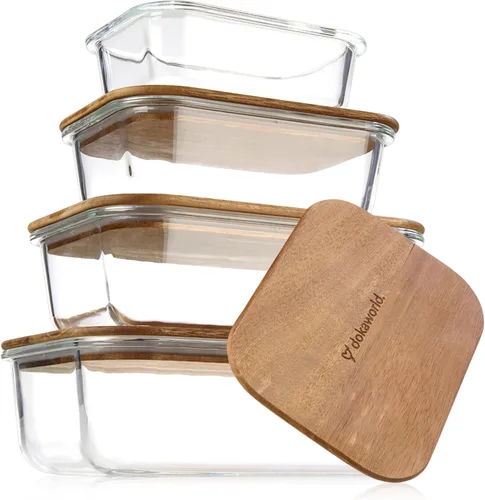 Miniatura 18 de Juego apilable de 5 cuencos de vidrio anidados para ahorrar espacio con tapas de bambú para preparación de alimentos, almacenamiento, horneado