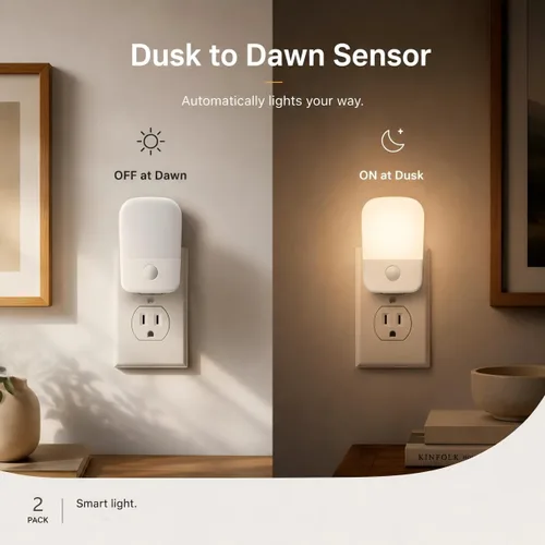 Miniatura 3 de Luces nocturnas que se enchufan a la pared [2 unidades], luz nocturna con sensor de atardecer a amanecer, brillo ajustable de 30/60 lúmenes, luces