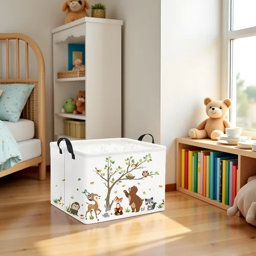 Miniatura 4 de Cesta rectangular de almacenamiento para niños, cesta de almacenamiento para bebés con asas para la cocina del hogar, lindo organizador de juguetes