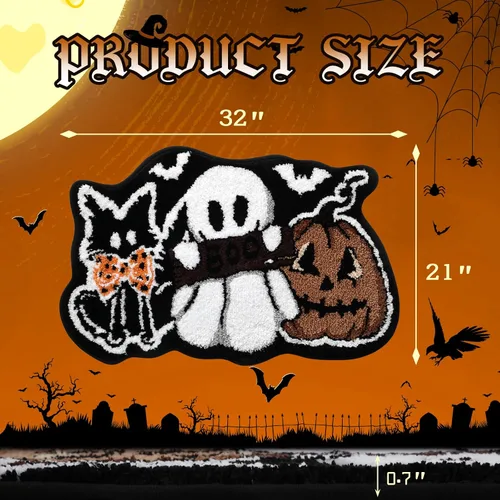 Miniatura 3 de Tapete de baño de gato negro, fantasma, calabaza, 21 x 32 pulgadas, suave y absorbente, tapete de baño de Halloween, antideslizante, lavable
