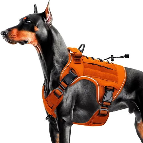 Miniatura 36 de Arnés táctico para perros grandes, chaleco reflectante ajustable sin tirones con sistema Molle, control de grado militar K9 para entrenamiento