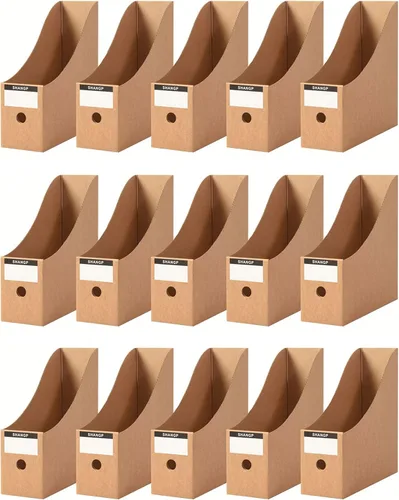 Organizador plegable para archivos de escritorio, caja de almacenamiento de revistas de cartón resistente con etiquetas en blanco para el hogar, la