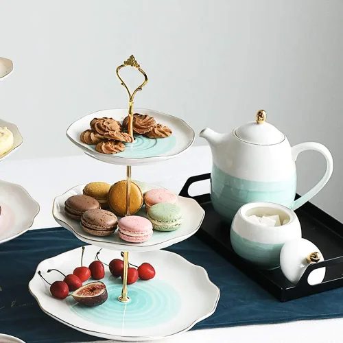 Miniatura 2 de Sweejar Soporte de cerámica para tartas de 3 niveles, soporte para postres, soporte para cupcakes, bandeja para servir pasteles de fiesta de té