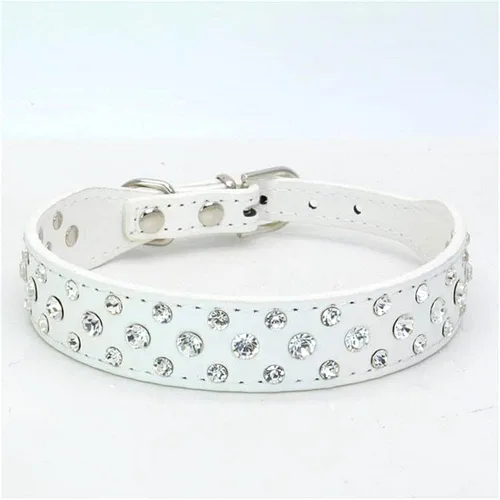 Miniatura 10 de Collar para perro con cristales de imitación, collar de piel sintética con brillantes para perro, gato y cachorro en color negro, tallas S M L XL