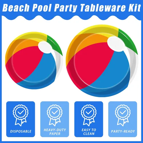 Miniatura 3 de Kepeel 96 piezas de platos de papel desechables para fiestas de verano en la piscina y la playa, servilletas, suministros de decoración para fiestas