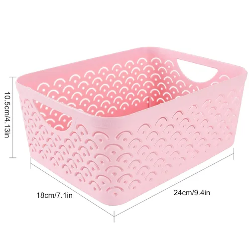 Miniatura 2 de STARVAST Paquete de 5 cestas de almacenamiento de plástico, caja de almacenamiento de escritorio hueca portátil con patrón de escamas de pescado Rosa
