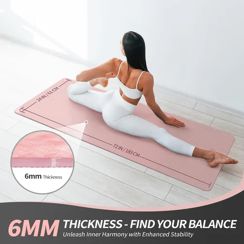 Miniatura 2 de CAMBIVO Tapete de yoga para mujeres, hombres y niños, 1/3, 1/4 y 2/5 pulgadas, extra grueso, antideslizante, 72 x 24 pulgadas, tapete de yoga de Rosa