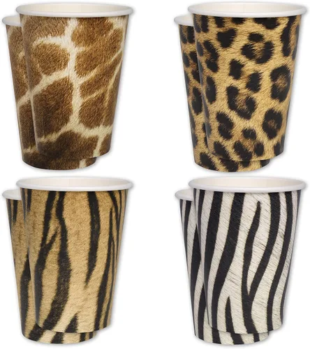 Havercamp Vasos de fiesta Jungle Safari (16 tazas). Vasos de papel grandes de 12 onzas. Auténtico, foto-realista estampado de animales de la selva.