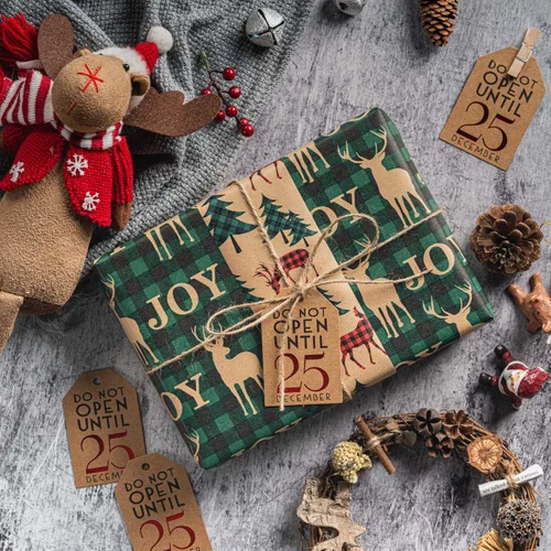 Miniatura 5 de RUSPEPA Papel de envolver de Navidad, papel kraft – Diseño a cuadros rojos y verdes – 4 rollos – 30 pulgadas x 10 pies por rollo Rojo Plaid
