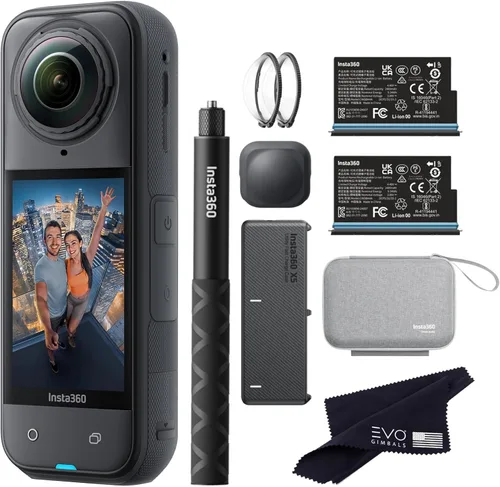 Insta360 X5 Essentials - Cámara de acción impermeable 8K 360 | El paquete incluye selfie Stick, batería extra, funda de carga rápida de utilidad,