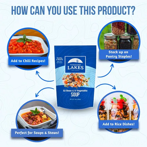 Miniatura 2 de Thousand Lakes Mezcla de sopa seca de 32 frijoles y 8 verduras - 1 libra Bajo en sodio Sin grasa Alta fibra Más de 20 porciones Vegano