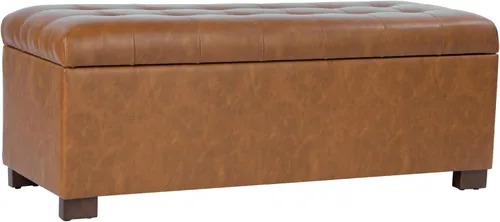 Miniatura 43 de HomePop Decoración del hogar Banco de almacenamiento con botones Banco otomano con almacenamiento para sala de estar y dormitorio, cuero Piel