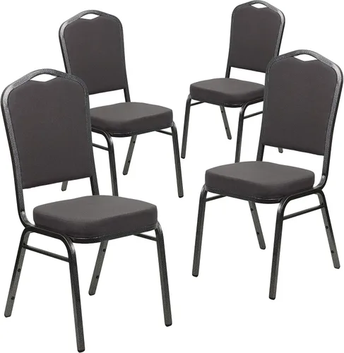 Miniatura 46 de Flash Furniture HERCULES Series - Silla apilable para banquetes con respaldo de corona en tela negra con estampado, marco de vena plateada Tela