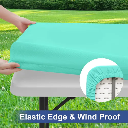 Miniatura 3 de homing Paquete de 2 manteles rectangulares, mantel de tela elástica ajustable para mesas plegables de 6 pies, mantel lavable para picnic