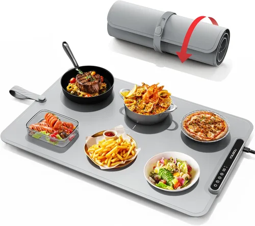 Tapete Calentador para Alimentos, Bandeja Calentadora Eléctrica iTRUSOU Calor Continuo 99H, 7 Configuraciones de Temperatura, Calentamiento Gris
