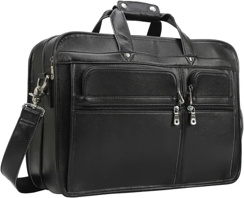 Maletín de cuero de grano completo para hombre grande de 17 pulgadas de viaje de negocios bolsa de mensajero portátil con cremalleras de metal YKK