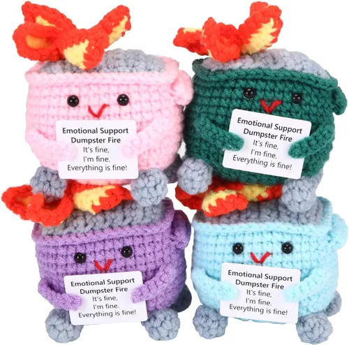 Miniatura 16 de RovyFota Contenedor de basura de ganchillo de apoyo emocional con tarjeta positiva, bonita decoración de habitación, juguetes de punto, divertidos
