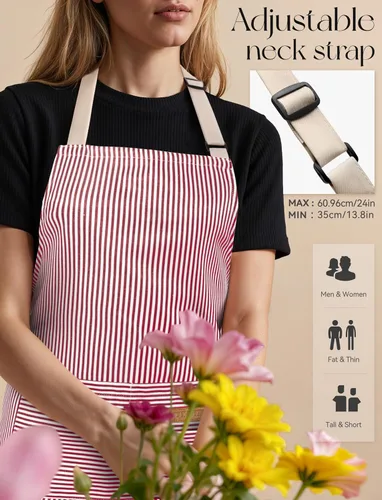 Miniatura 5 de Paquete de 2 Delantales de Cocina, Delantales Suaves para Mujeres y Hombres con 2 Bolsillos, Delantal de Chef con Correa Ajustable para el Cuello