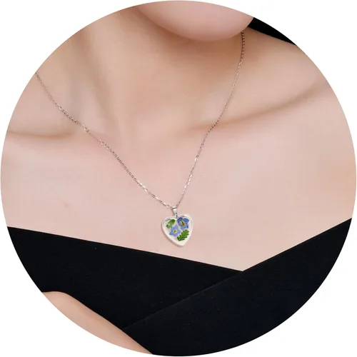 Miniatura 40 de Collar de flores silvestres prensadas con encaje de Forget-Me-Not y Queen Anne Collar de flores prensadas de oro Collares hechos a mano