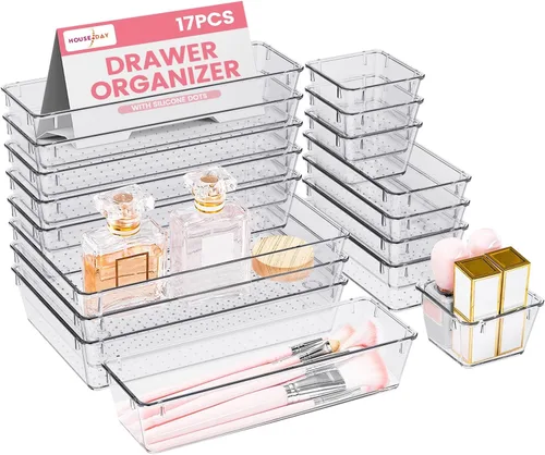 Miniatura 9 de HOUSE DAY Organizadores de Cajones de Escritorio 6 PCS, 9*6*2" Organizadores de Cajones Transparentes con Almohadillas de Silicona, Organizadores