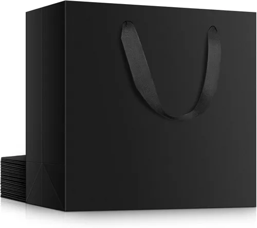 Miniatura 34 de EUSOAR Bolsas de papel de regalo de tamaño pequeño, paquete de 25 bolsas de papel negro resistentes de 8.6 x 3.9 x 7 pulgadas con asas a granel