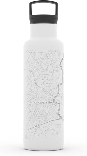 Miniatura 200 de Well Told Botella de agua aislada con mapa de Washington DC grabado, botella de acero inoxidable grabada (21 onzas, blanco) botella aislada de mapa